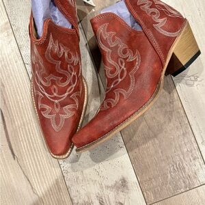 BRAND NEW Red Western Ankle Boots with Embroidery